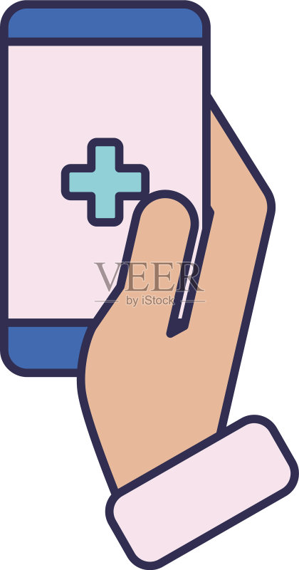 手持智能手机获取在线医疗支持图标素材