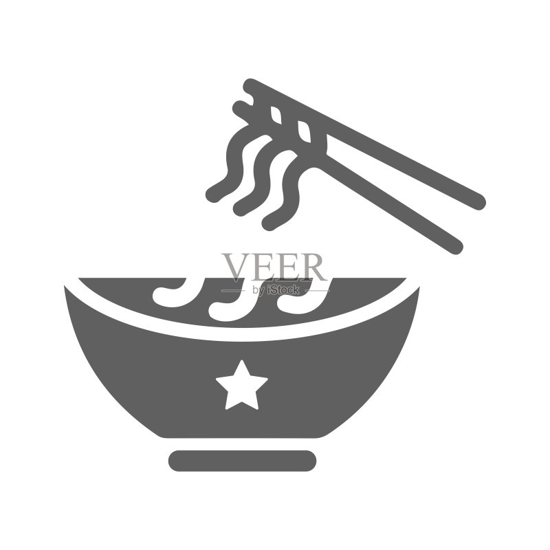 碗面条汤图标灰色矢量设计,独立于白色背景图标素材