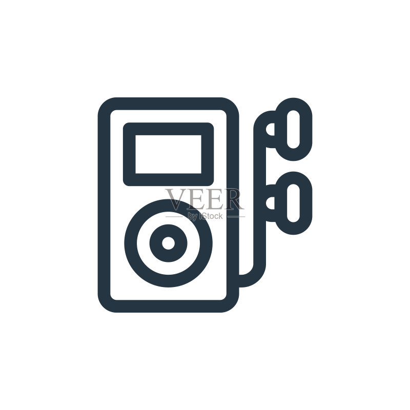 白色背景上的iPod矢量图标。用于网站设计和移动应用程序开发的轮廓细线iPod图标矢量插图图标素材