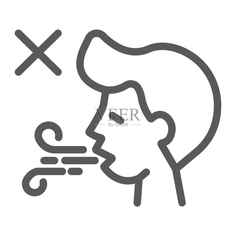 呼吸困难线性图标:呼吸短促与新冠图标素材
