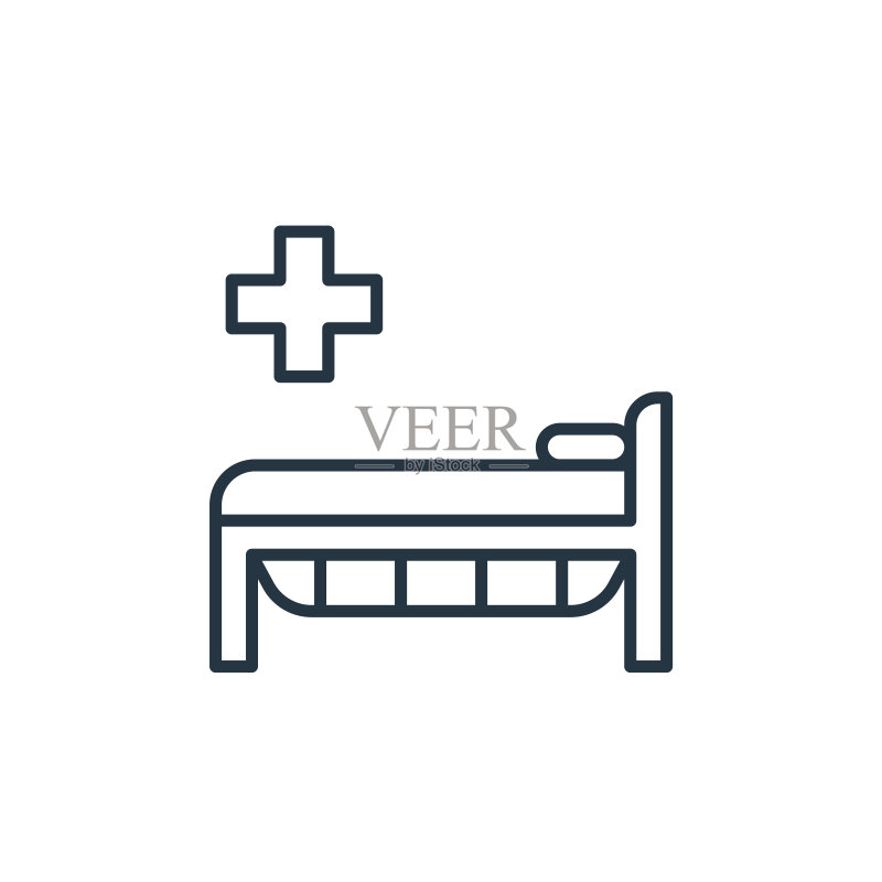 白色背景上的医院病床矢量图标。网站设计和移动应用程序开发的轮廓,细线医院病床图标。细线医院病床轮廓图标矢量图图标素材
