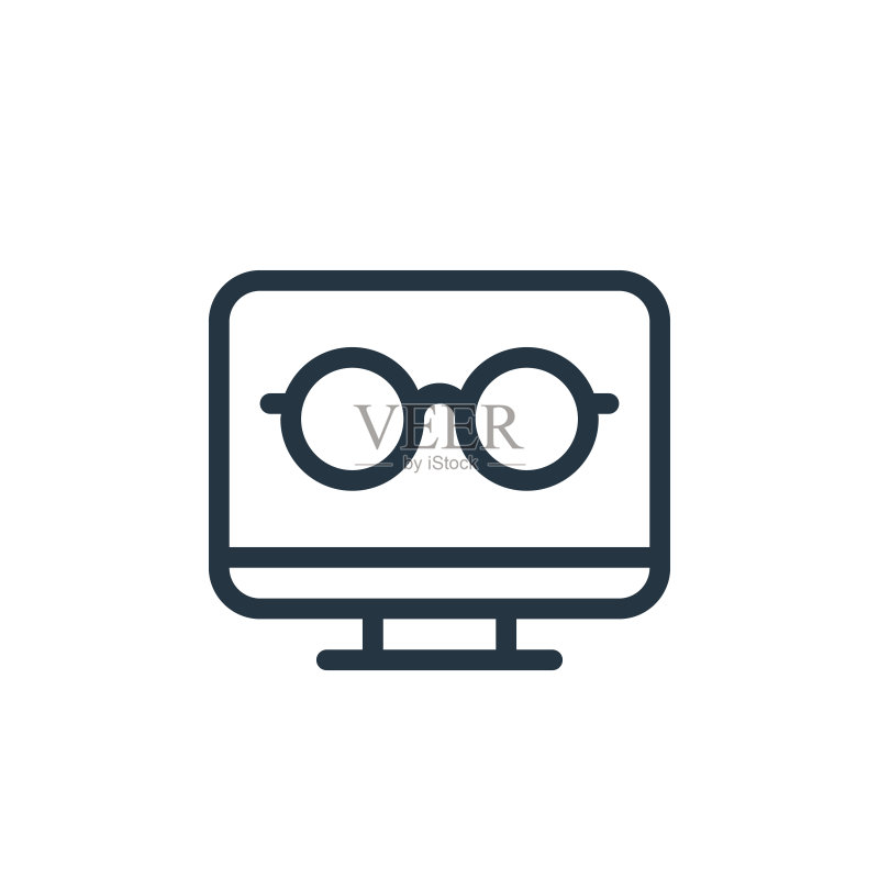 白色背景上的电脑矢量图标:网站设计和移动应用开发的细线电脑轮廓图标图标素材