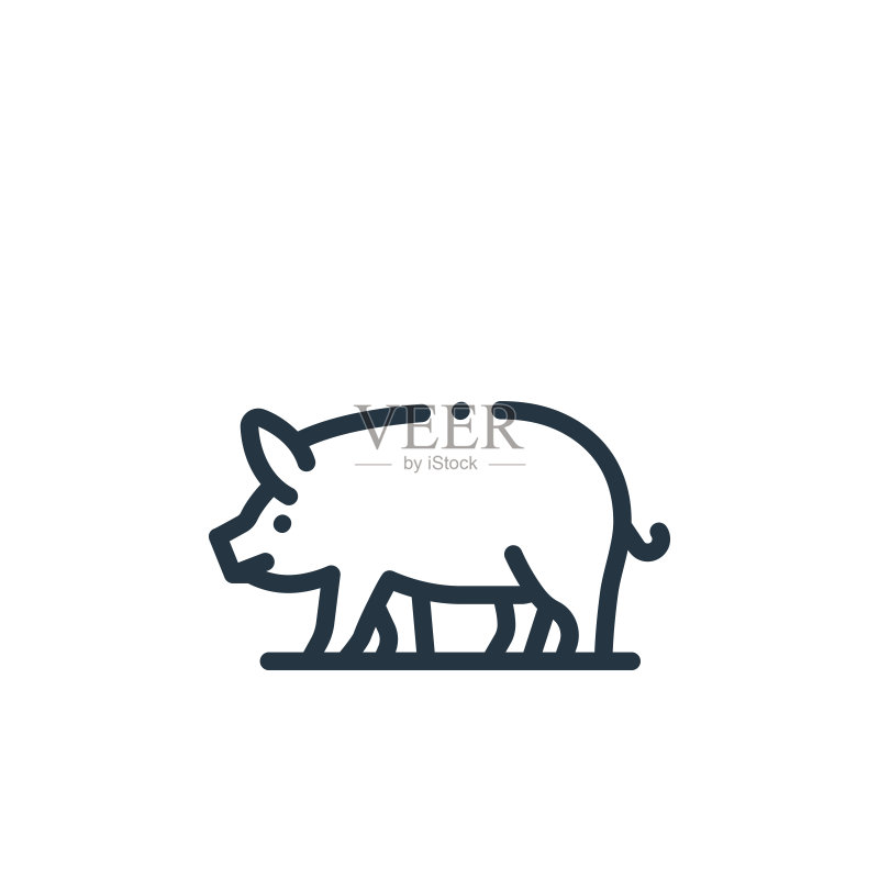 白色背景上的小猪矢量轮廓图标图标素材