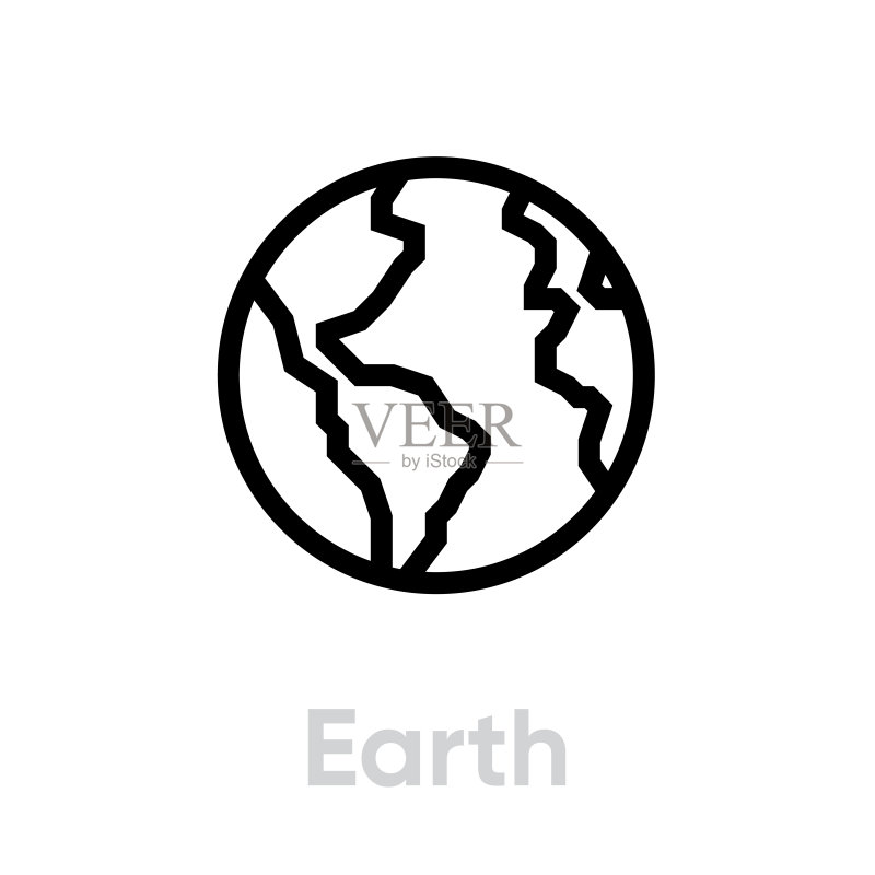 地球和地球仪线性图标:可编辑矢量轮廓图标素材