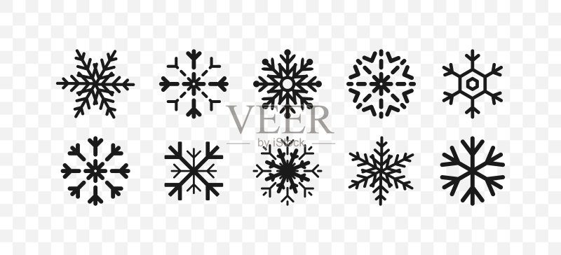 雪花图标。雪花模板。新年、冬季、圣诞节。天气符号。冬季雪花。雪花矢量图标。矢量图图标素材