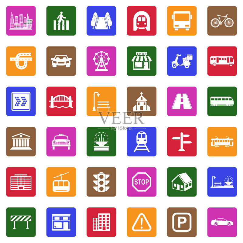城市图标白色扁平设计矢量插图图标素材