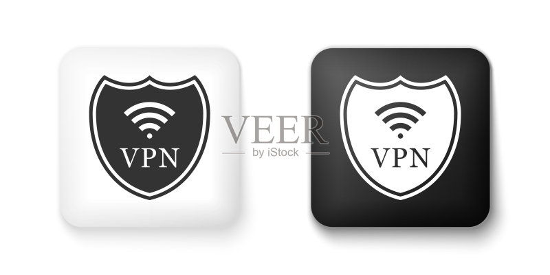 白色背景上的VPN和WiFi无线网络盾牌图标图标素材