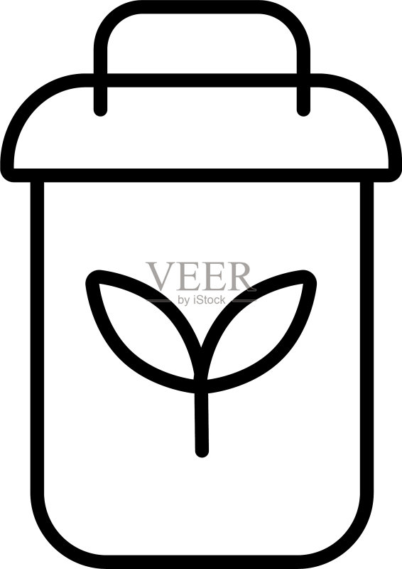 垃圾箱中的树叶植物线条风格图标图标素材