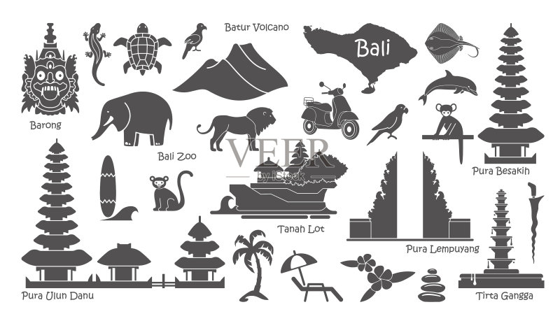 巴厘岛旅游景点扁平风格图标图标素材