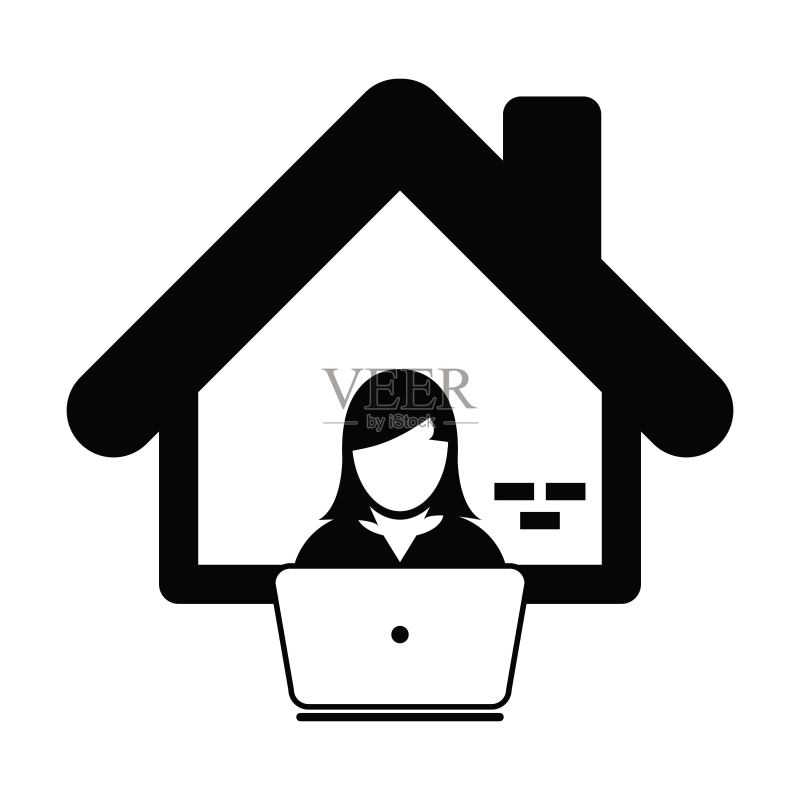 在家工作图标符号与女性用户个人资料头像图标素材