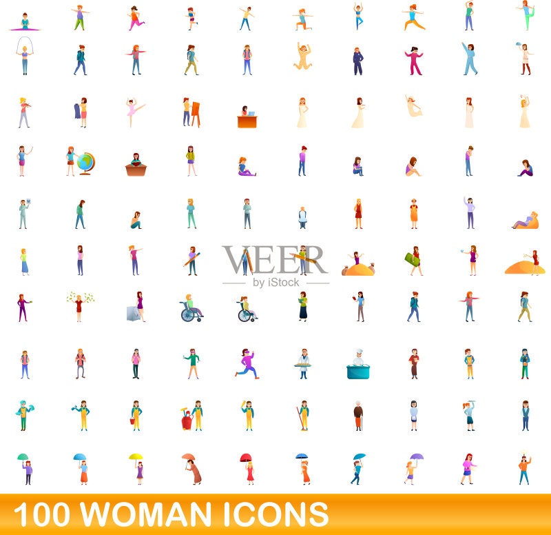 100个女性图标卡通风格图标素材