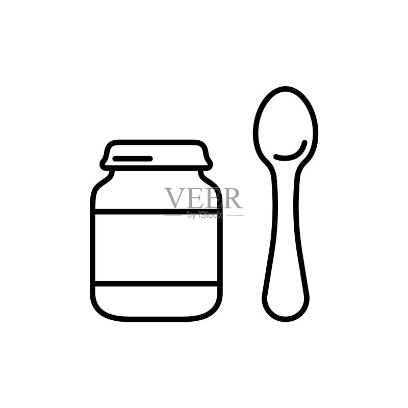 带独立勺子的食品罐套装图标素材