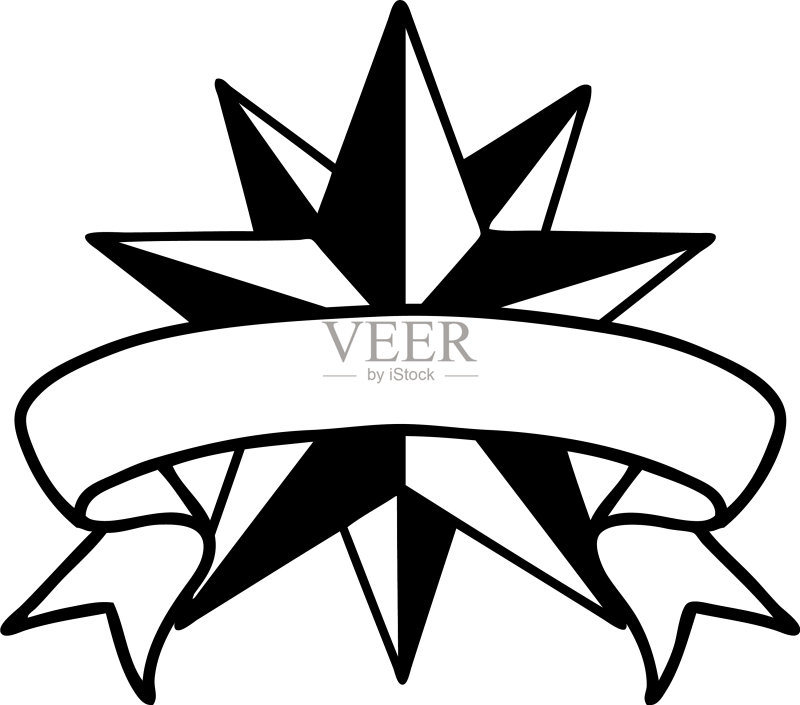 黑色线条纹身,配有星星banner图标素材
