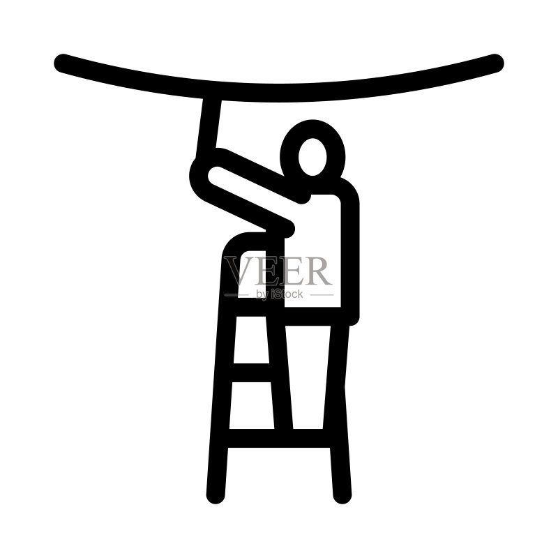 工人拉伸天花板矢量轮廓插画图标素材