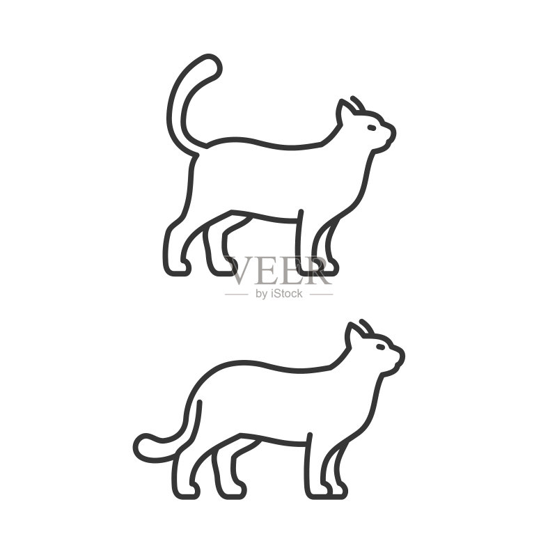白色背景上的猫走路线性图标图标素材