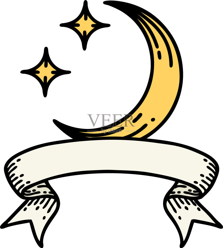 纹身图案:月亮、星星和banner图标素材