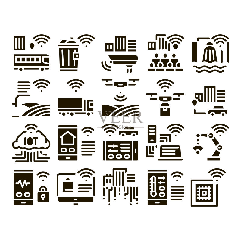 物联网Glyph集矢量图图标素材