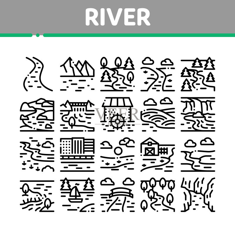 河流景观系列图标图标素材