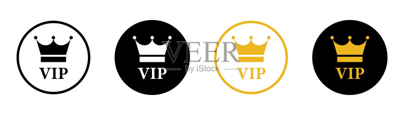 白色背景上的VIP矢量图标集:金色和黑色奢华徽章系列图标素材