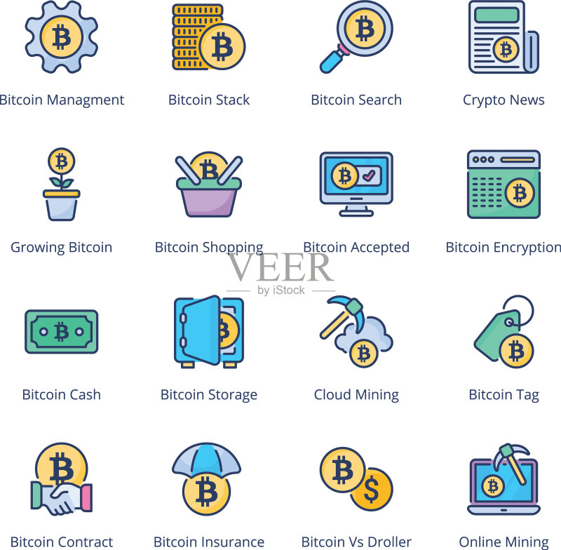 比特币挖矿线性图标图标素材