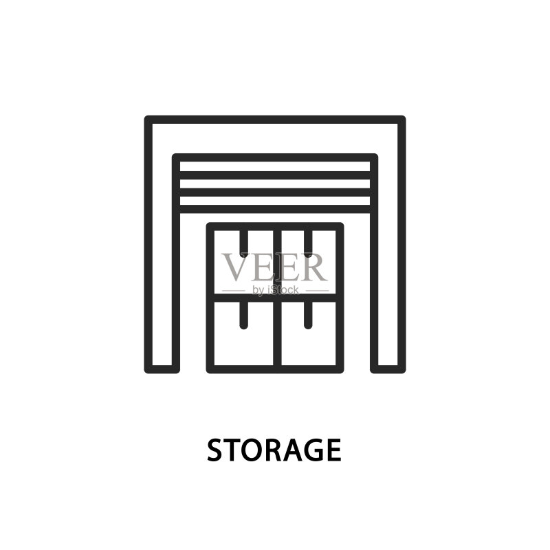 仓库存储线扁平图标。矢量库存插图图标素材