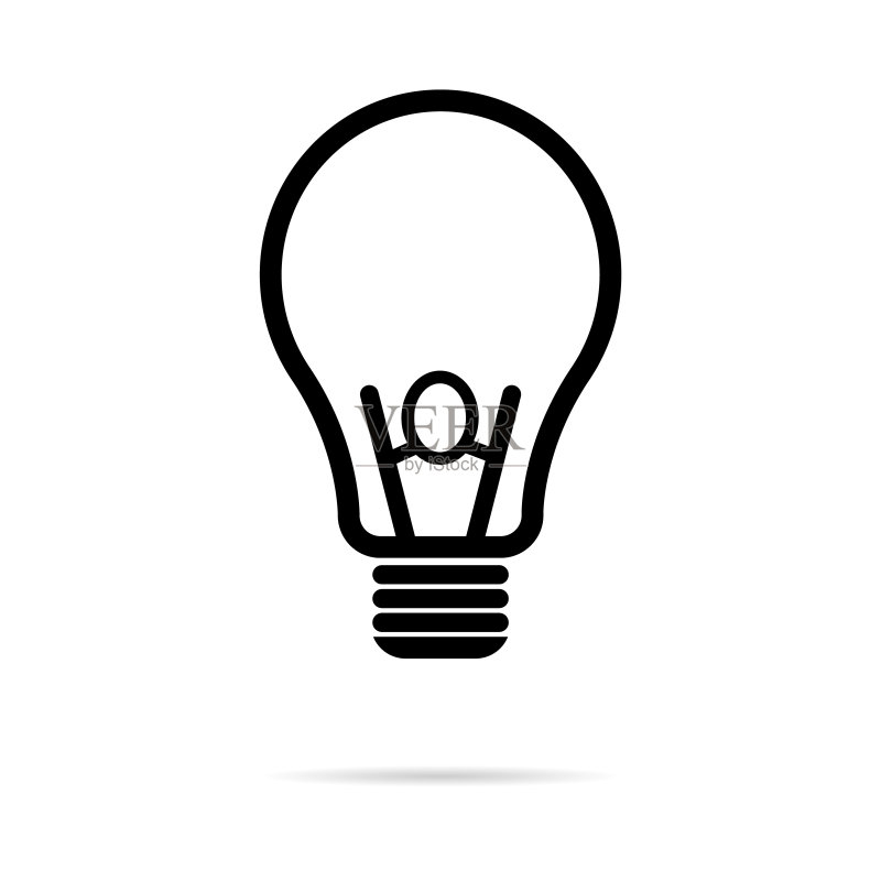 灯泡图标,灯泡能量符号电力矢量图,黑白设计图标素材