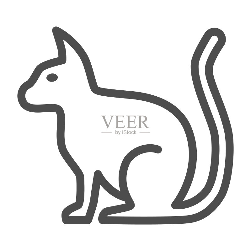 猫咪线性图标,宠物概念,白色背景上的小猫标志,坐姿猫咪轮廓风格图标矢量图图标素材