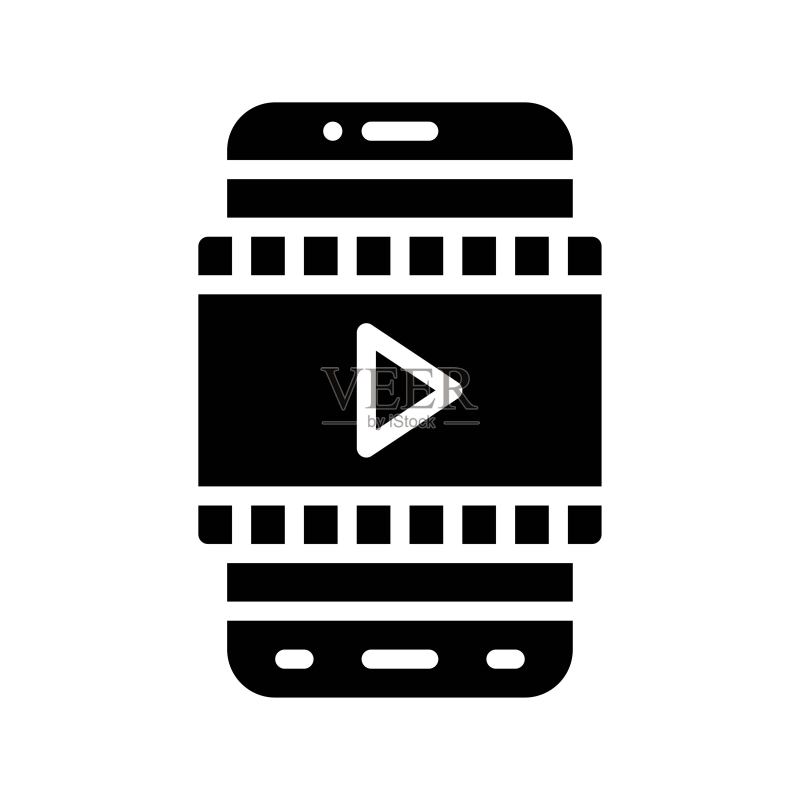 手机屏幕App图标与视频播放按钮图标素材