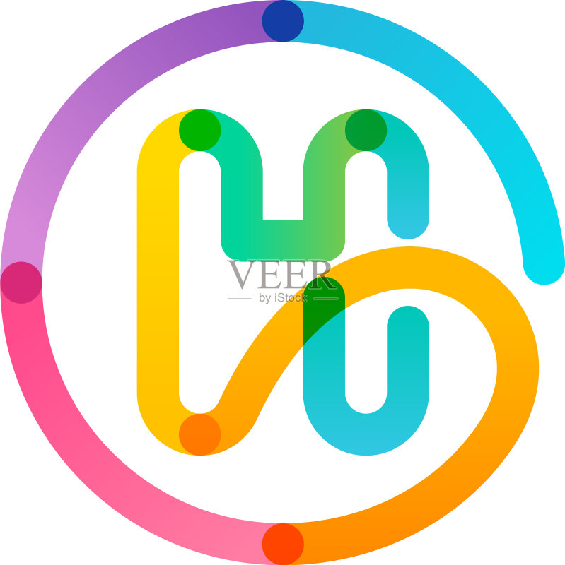 彩虹渐变圆形H字母标志图标素材