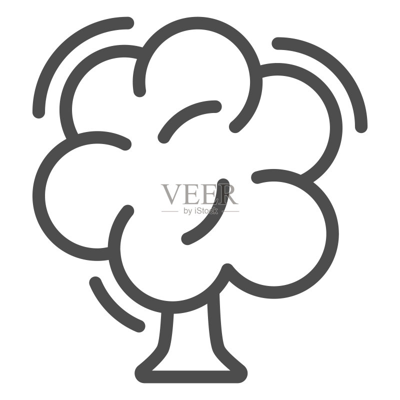 树木线条图标,花园园艺概念,白色背景上的橡树标志,用于移动概念和网页设计的轮廓风格森林符号。矢量图形。图标素材