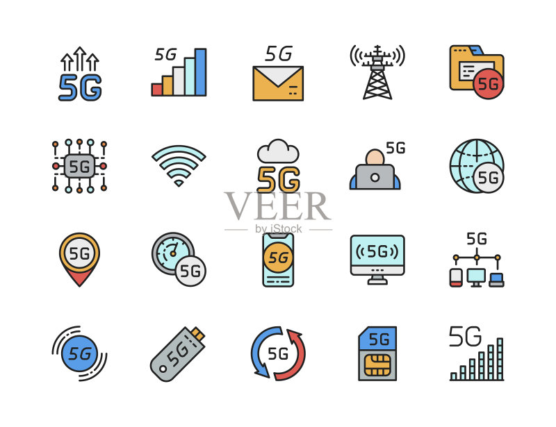 5G互联网彩色线条图标网络图标素材