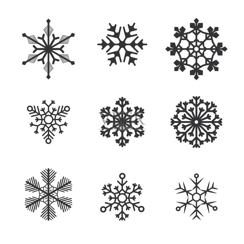 白色雪花矢量图标背景:圣诞节冰霜扁平剪影符号图标素材