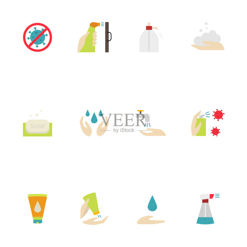 包含洗手等图标的卫生图标图标素材