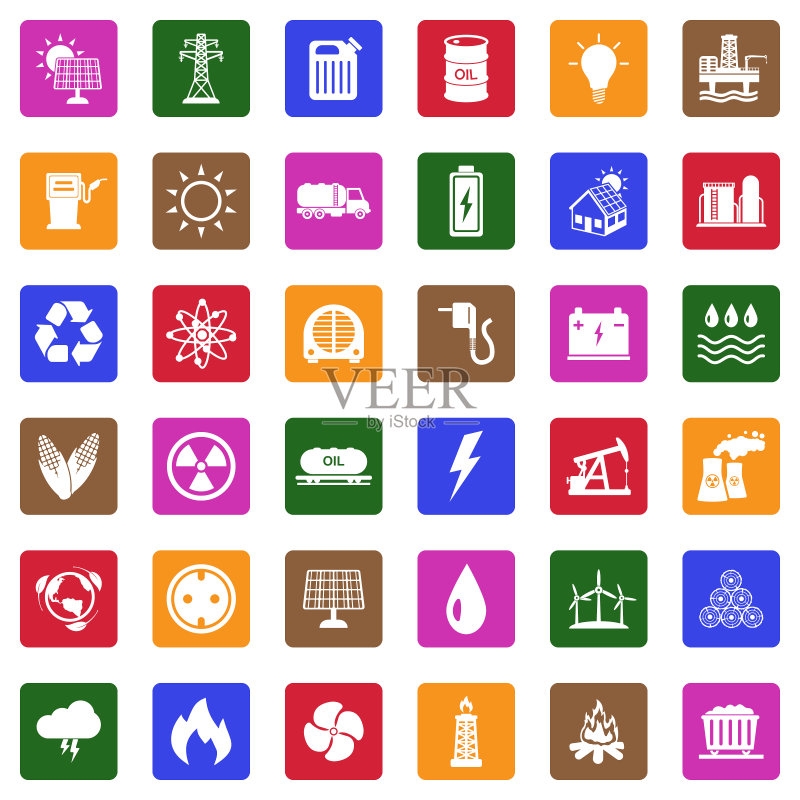 能源图标:方形白色扁平设计矢量图图标素材