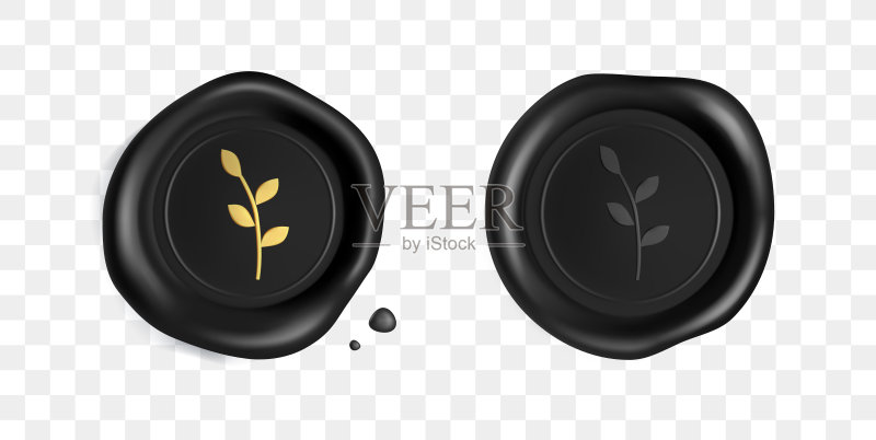 带金色树枝的火漆印章。带有金色树枝轮廓的黑色火漆印章,与白色背景隔离。用于礼品证书、婚礼邀请卡的黑色印章。逼真的3D矢量图标图标素材