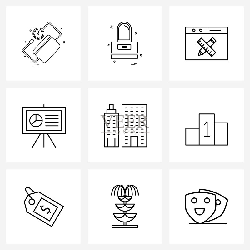 9个界面线性图标合集图标素材