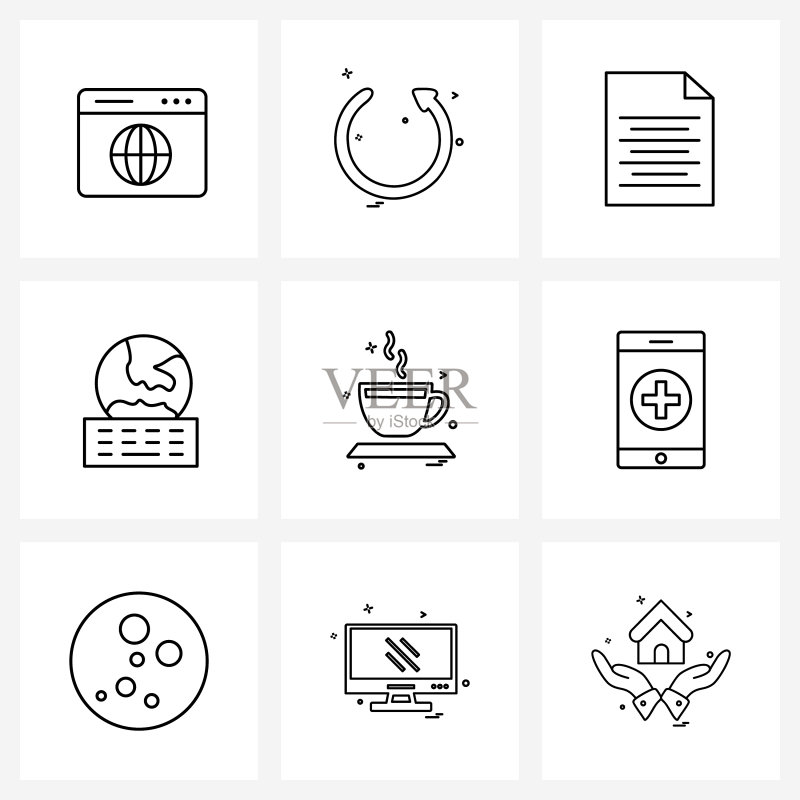 SEO相关的9个线性图标标志和符号图标素材