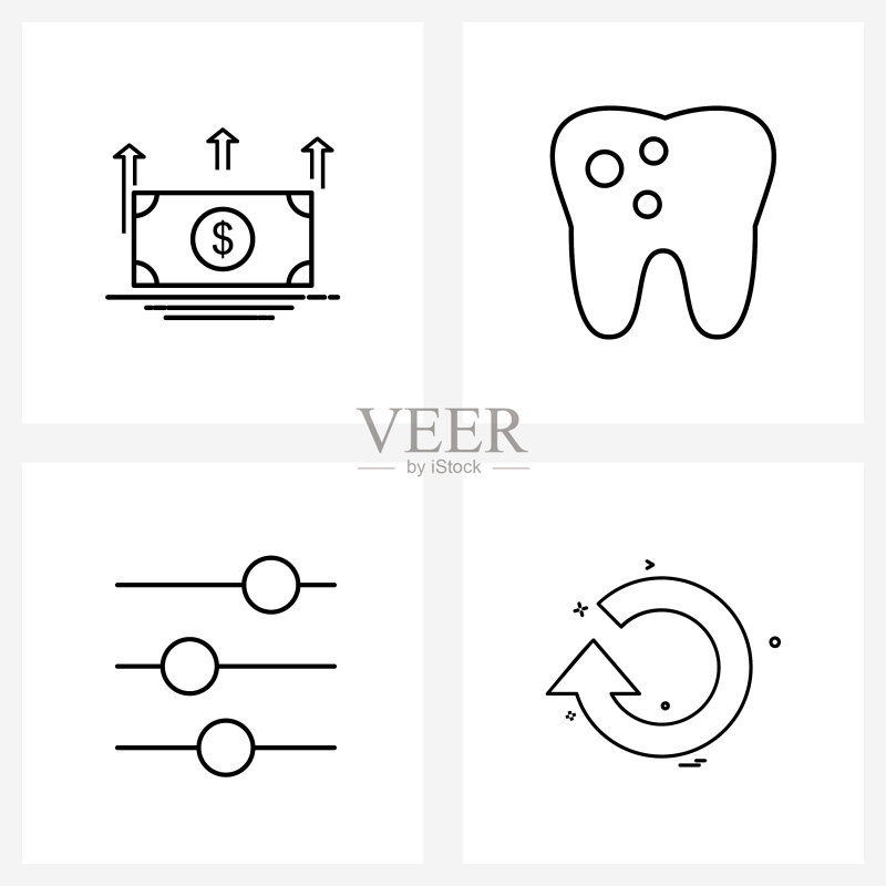 4个用于Web和移动设备的通用线性图标:美元图标素材