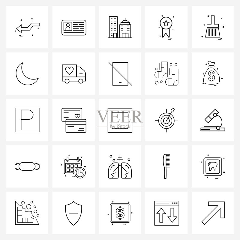 25个现代画笔城市线性图标图标素材