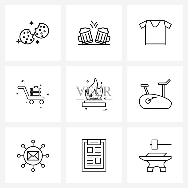 9个通用Web线性图标图标素材