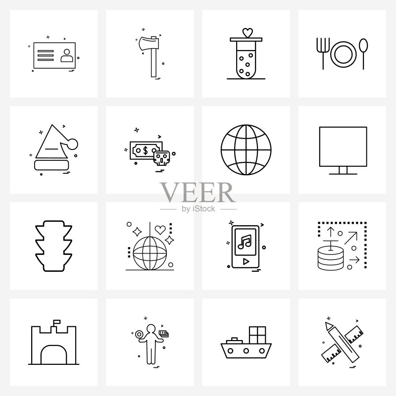 16个用于Web和移动设备的通用线条图标图标素材