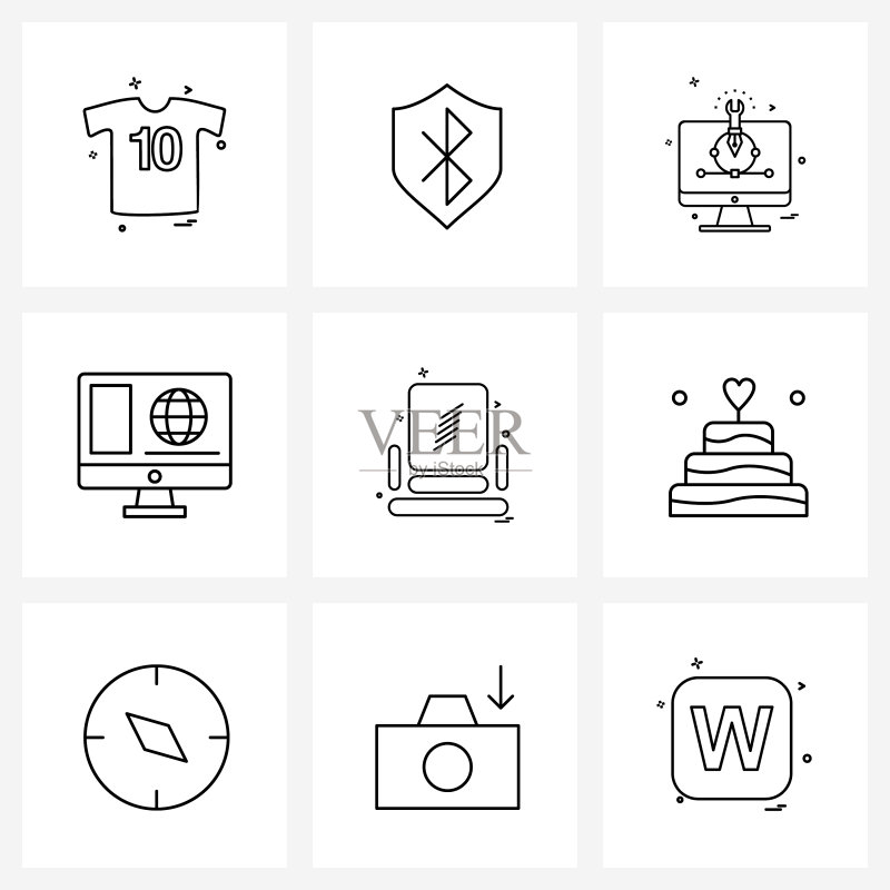 9个通用线条图标像素完美符号图标素材