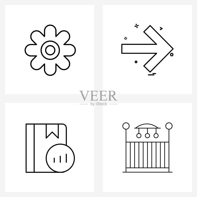 现代符号线条图标集:花叶图标素材