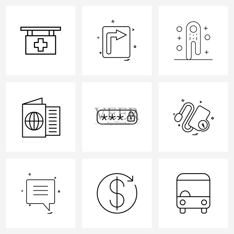 9个界面线性图标合集图标素材
