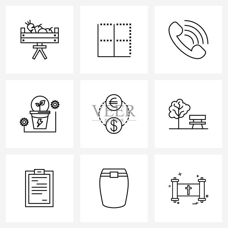 9个通用Web线性图标图标素材