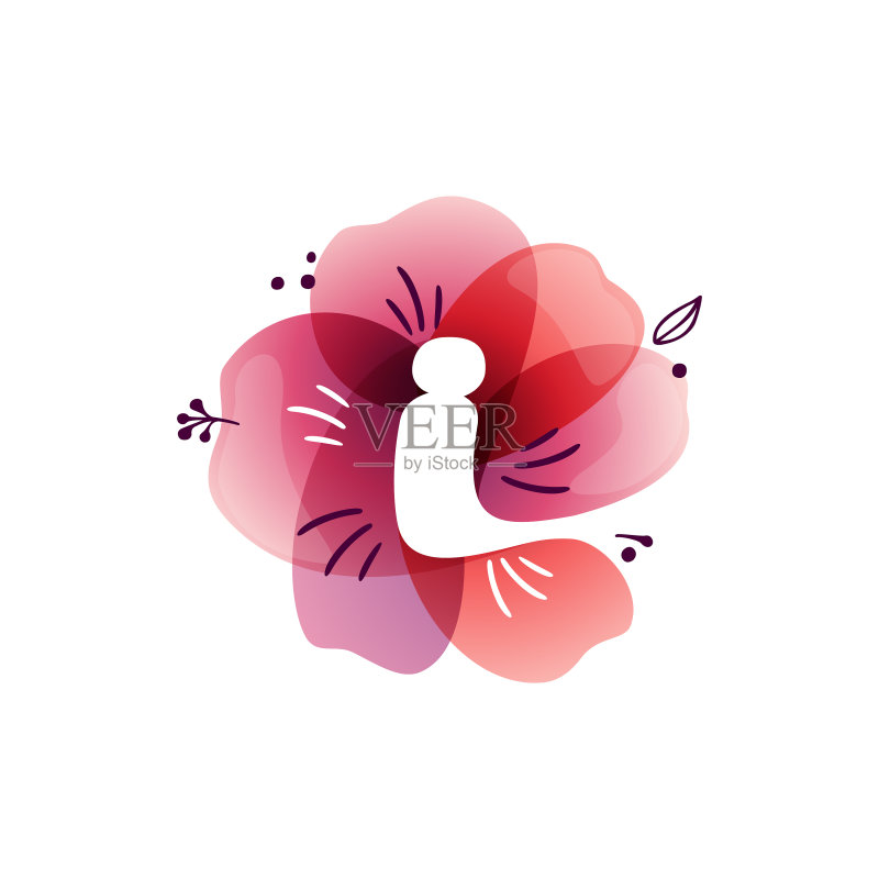 水彩重叠花朵字母I标志图标素材