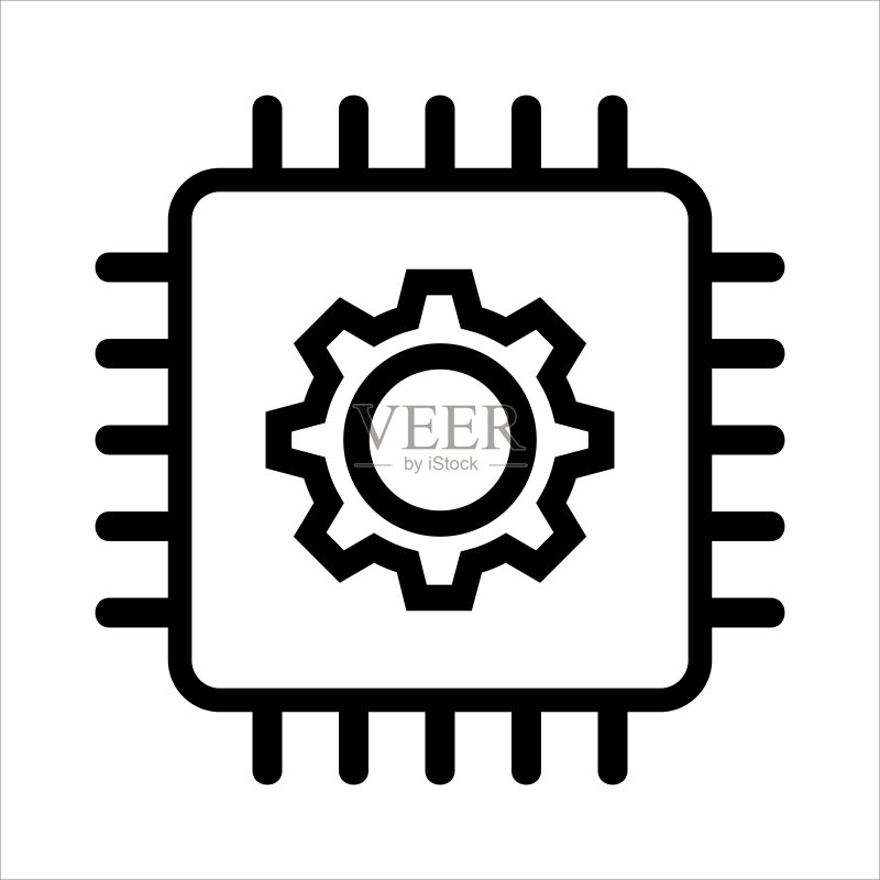 电脑CPU图标矢量素材:带设置齿轮的CPU轮廓图标图标素材