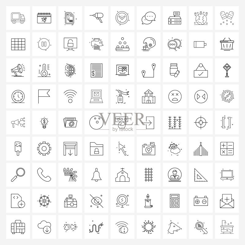 用于Web和移动箭头的81个通用线条图标图标素材