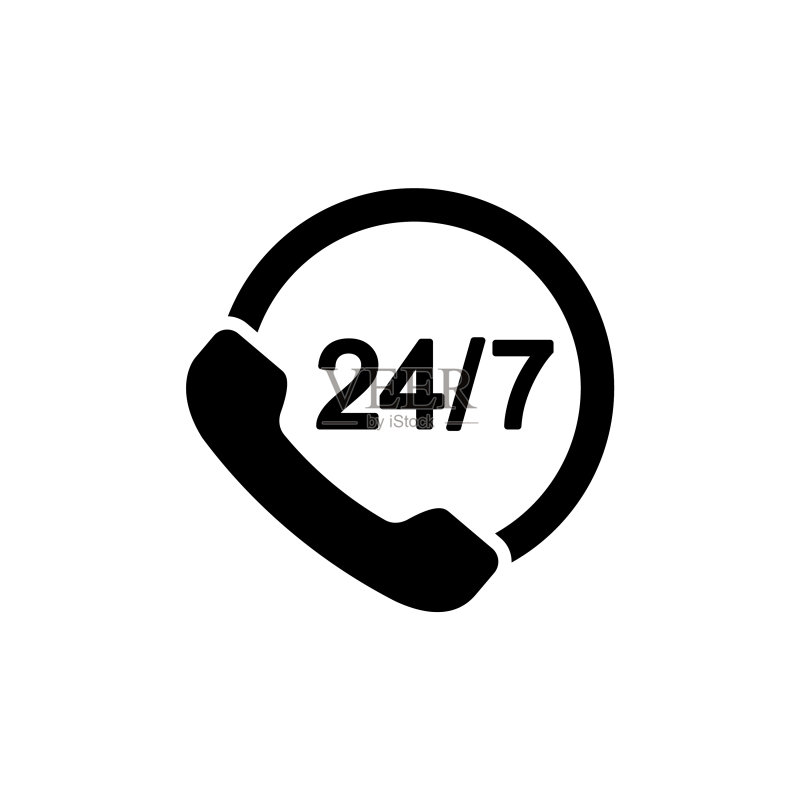 黑色背景上的呼叫中心24/7全天候支持图标图标素材