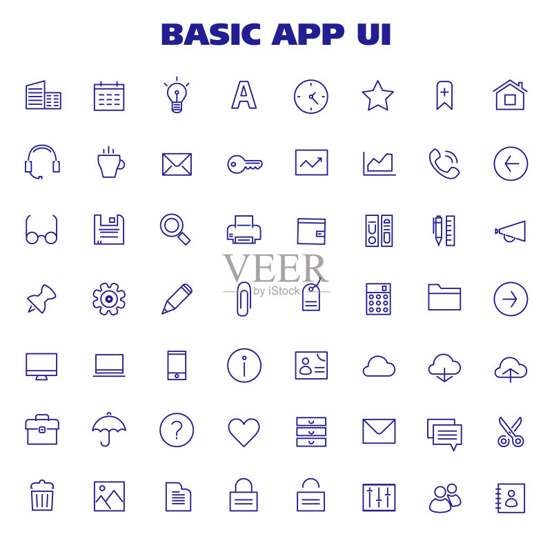 大型基础App UI、UX和Office线性图标集图标素材
